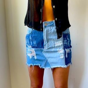Y2K patchwork denim mini skirt size small brand Equinox